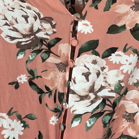 Torrid Harper Challis Button Front Blouse Top Crop Sleeve Pink Floral SZ 1 1X - Picture 4 of 9